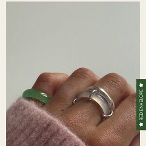 Seree White Jade and Silver Statement Ring